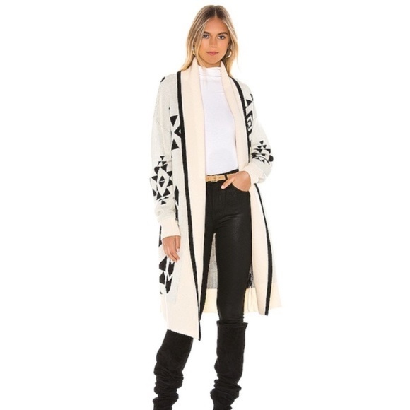 BLANK NYC Aztec Print Longline Cardigan Sweater Ivory Black Knit Tribal Small,All Products : American Fashion Style Bags On Sale